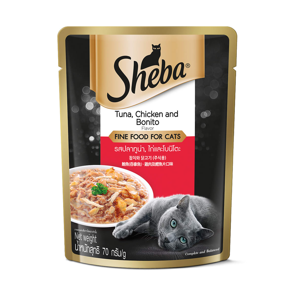 Sheba ชีบา อาหารเปียก แบบเพ้าช์ สำหรับแมว รสปลาทูน่าไก่และโบนิโตะเฟลค 70 g_1