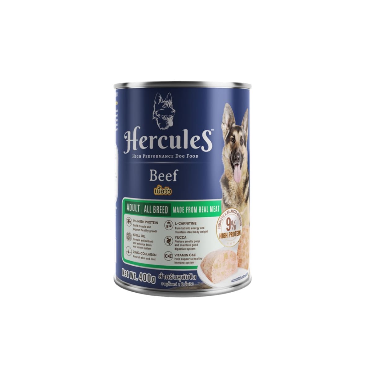 Hercules เฮอร์คิวลิส อาหารเปียกกระป๋อง รสเนื้อวัว สำหรับสุนัขโตทุกสายพันธุ์ 400 g 400 g