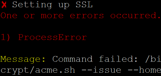 Ghost setup ssl : One or more errors occurred.