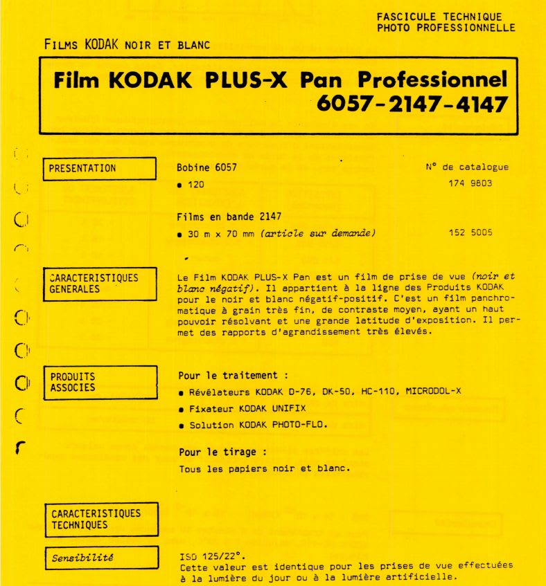 Documentation technique Kodak, pellicules, papiers, chimie.