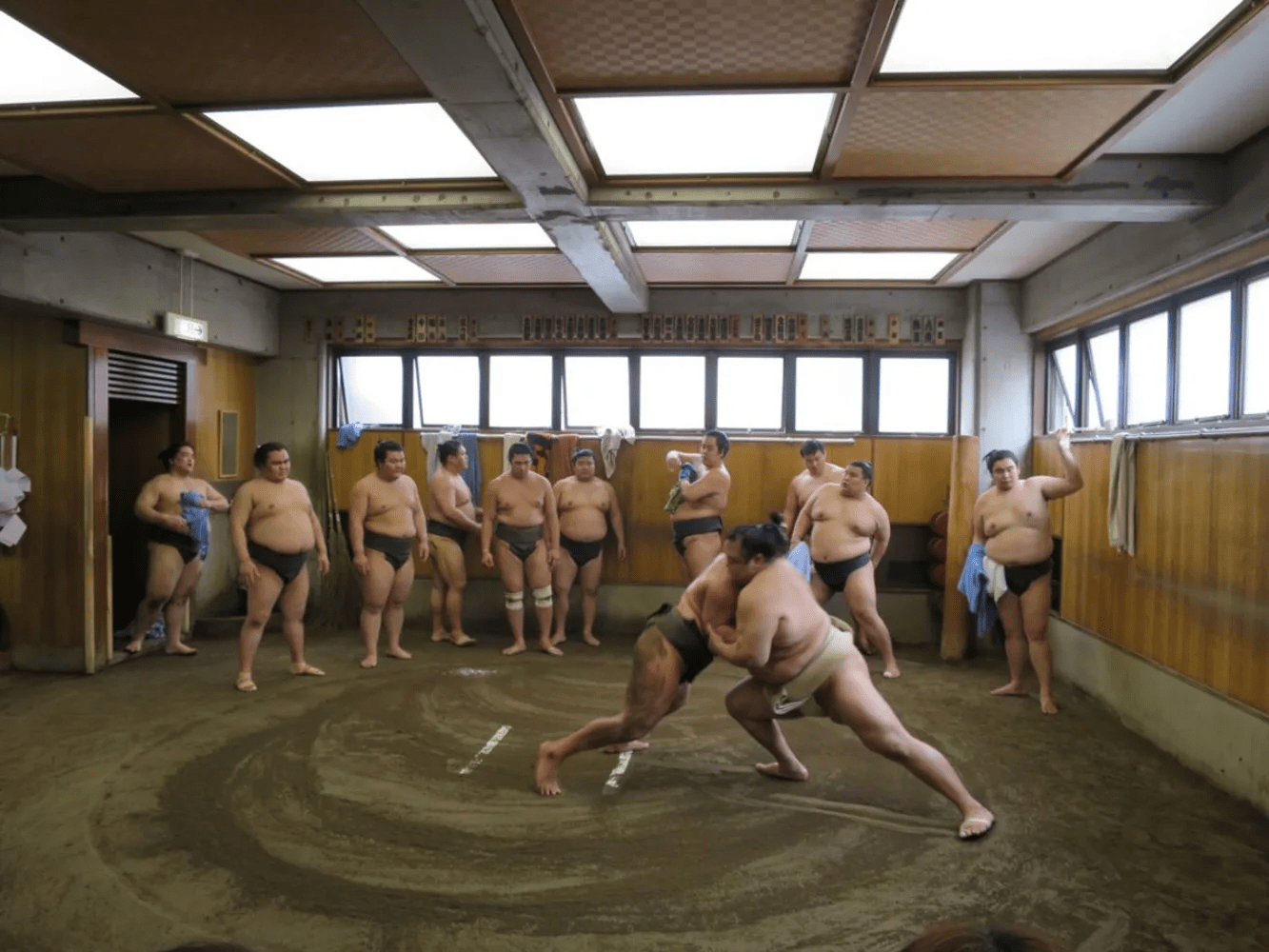Sumo Wrestlers Perform Various Preparations for Their Matches
