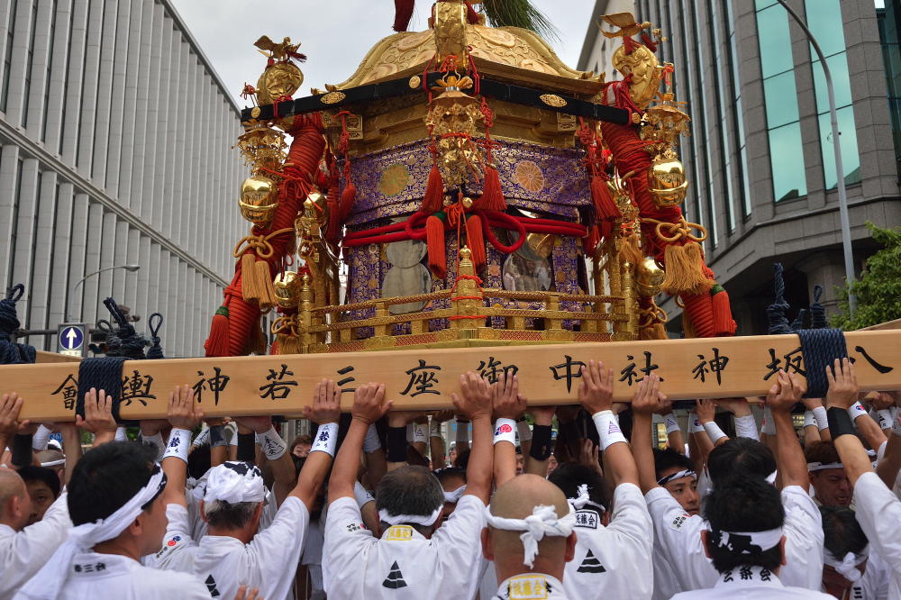 The dynamic "Mikoshi Procession," the main event of the festival