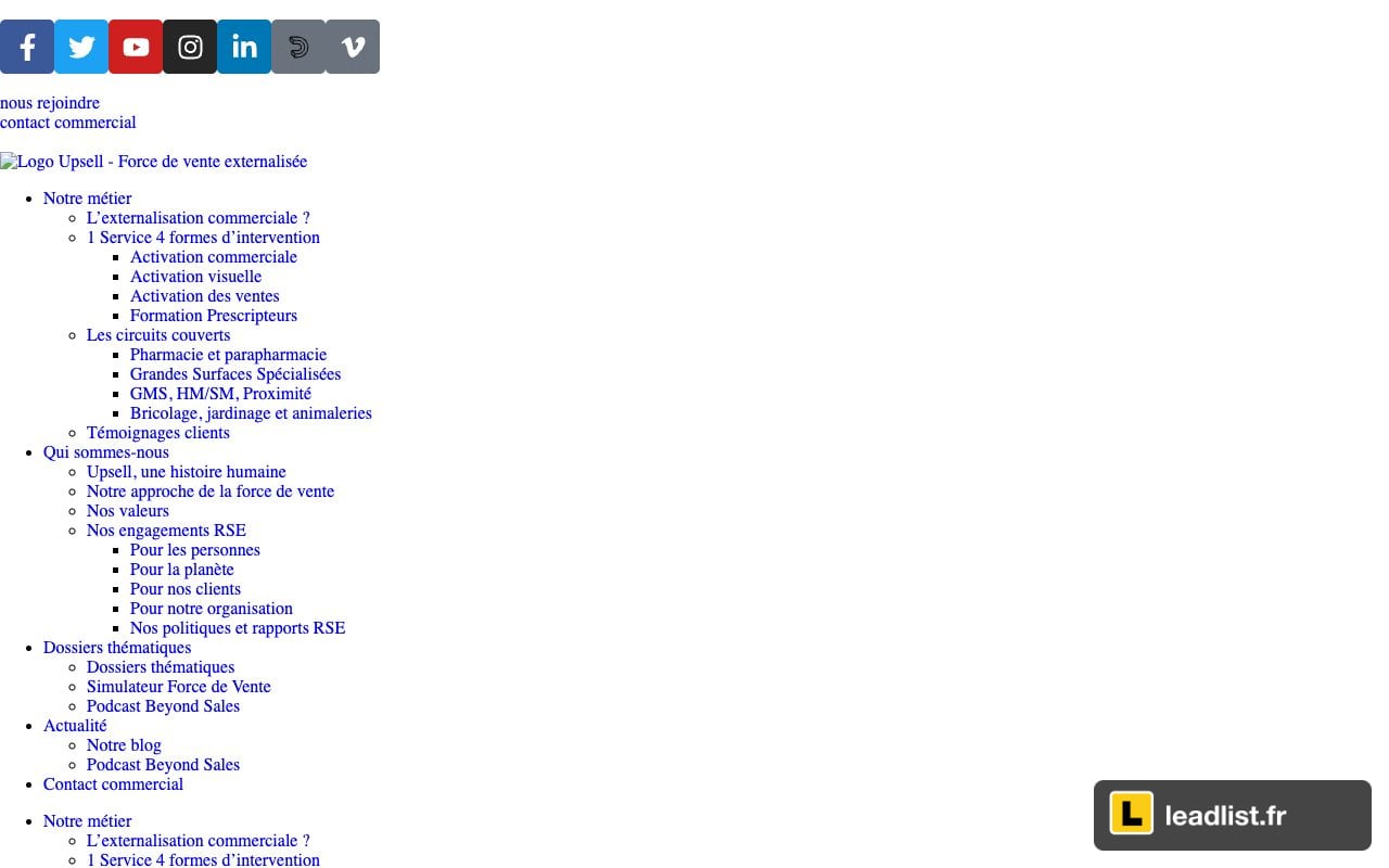 Page d'accueil du site de Upsell