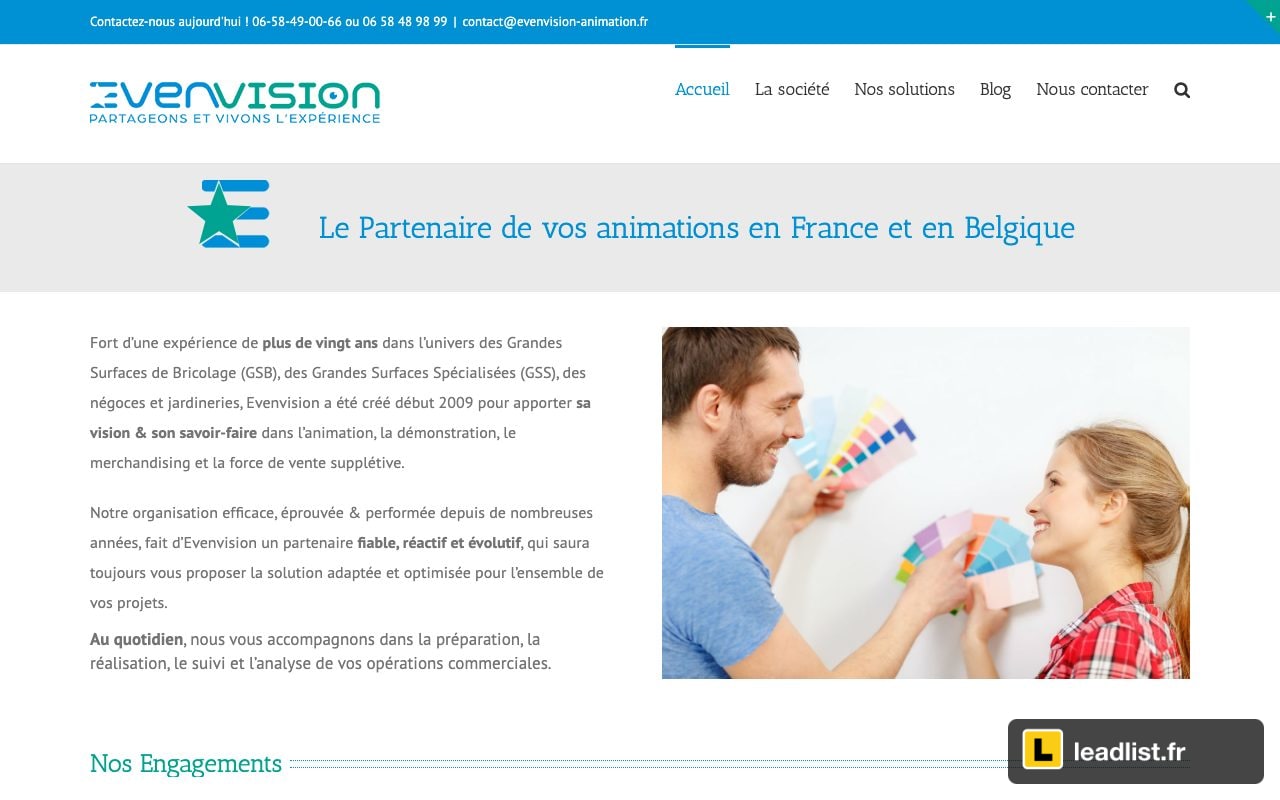Page d'accueil du site de Evenvision