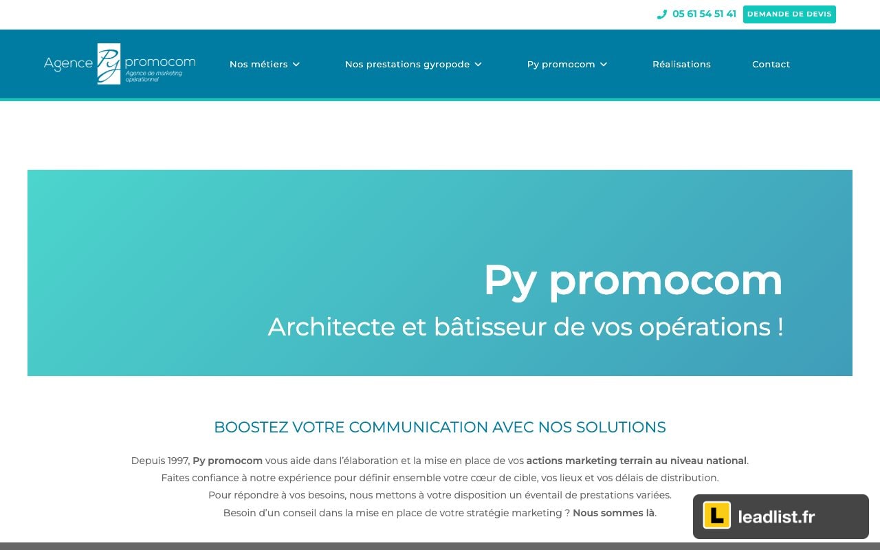 Page d'accueil du site de Py Promocom
