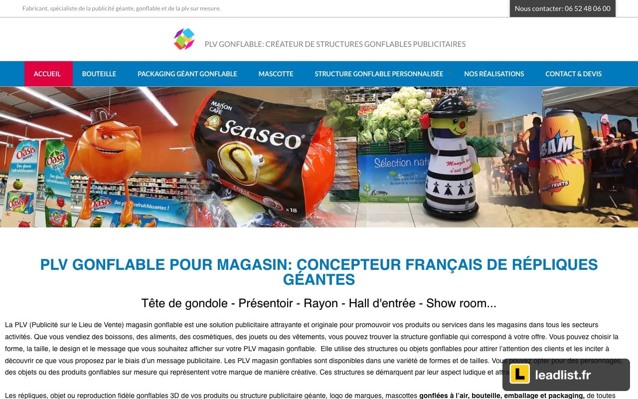 Page d'accueil du site de PLV Gonflable