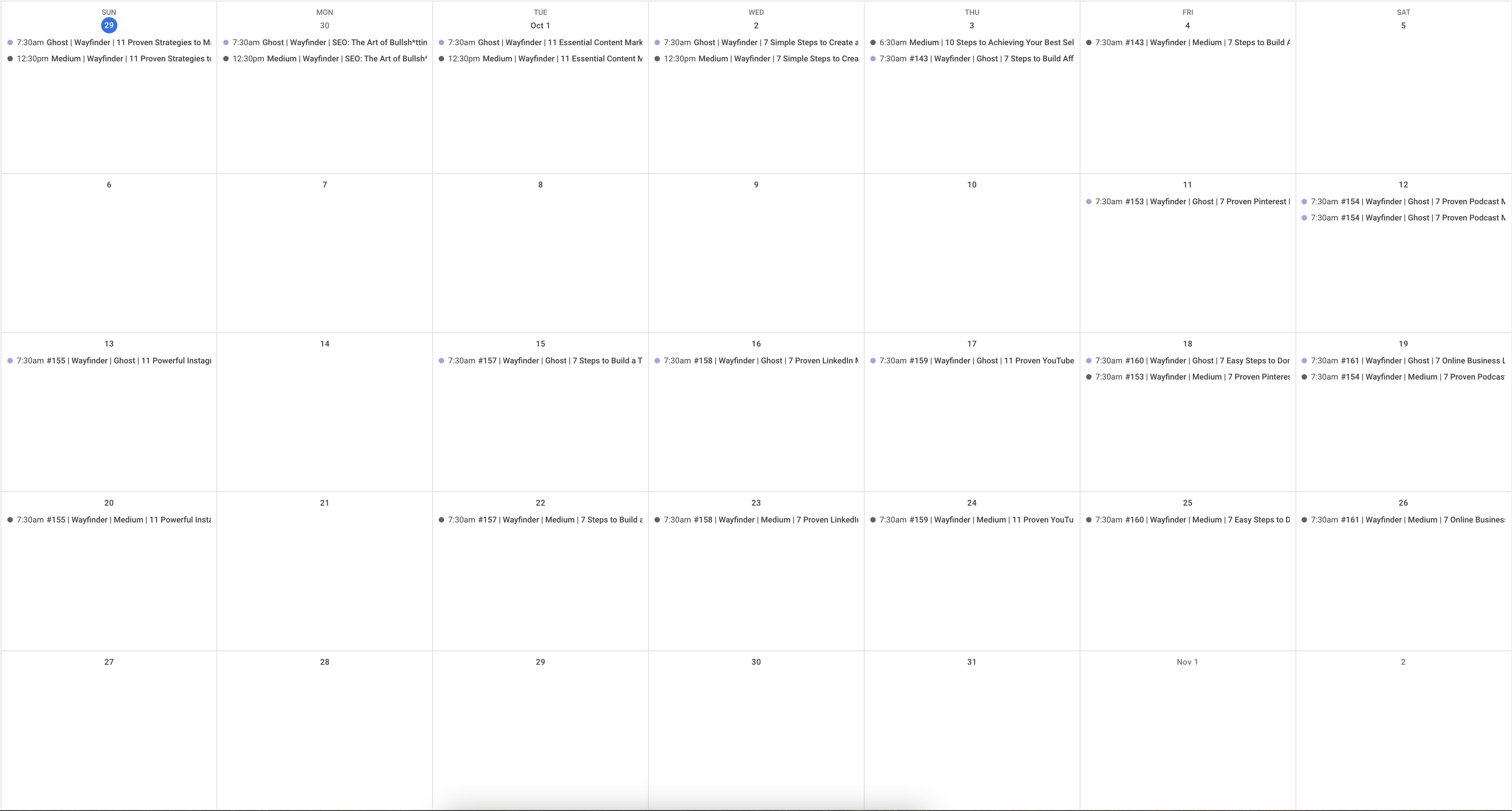 Athena's Content Calendar - October 2024 (so far / work in progress)