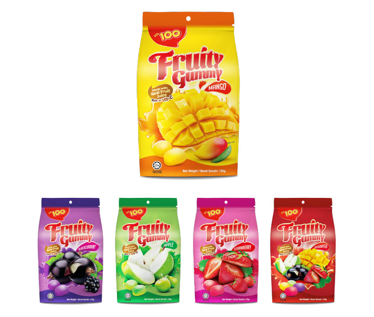 LOT 100 FRUITY GUMMY 130G ASSORTED