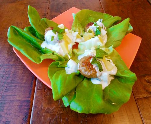 Santorini Meatball Lettuce Wrap with Pineapple Tzatziki Sauce