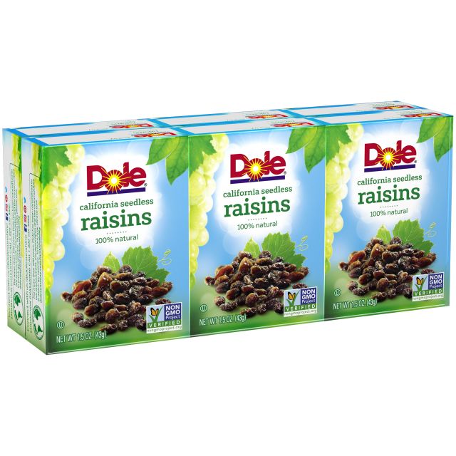 DOLE Seedless Raisins, 6 Pack Box 24/6/1.5oz 