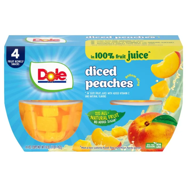 Dole Fruit Bowls Diced Peaches in 100% Juice - 4 oz/4pk