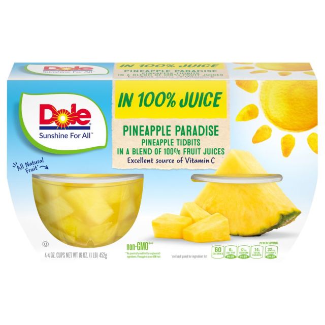 DOLE Pineapple Tidbits in Juice 6/4pk/4oz 