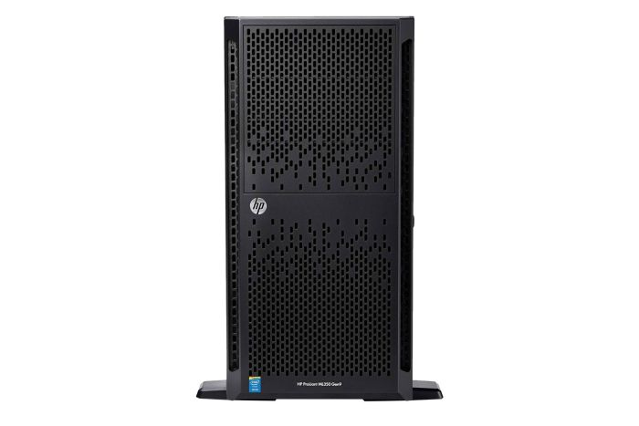 Front view of HP Proliant ML350 Gen9 with 4 x 600GB SAS 10k 2.5" HDDs