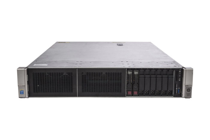 Front view of HP Proliant DL380 Gen9 with 2 x 300GB SAS 15k 2.5" HDDs