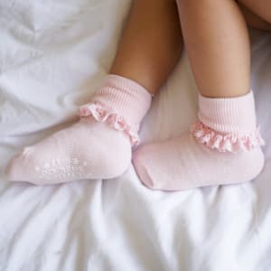 Frilly Non-Slip Stay-On Baby and Toddler Socks - 3 Pack in Pink Lemonade