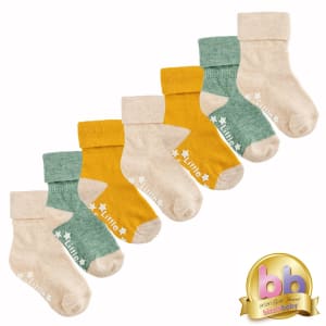 Non-Slip Stay On Baby and Toddler Socks - 7 Pack in Mustard, Oatmeal and Forest Green