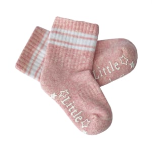 Non-Slip Stay-on Baby & Toddler Organic Quarter Crew Sporty Socks - 3 Pack - Rose & White