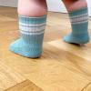 OUTLET - Non-Slip Stay-on Baby & Toddler Organic Quarter Crew Sporty Socks  - 3 Pack - Aqua & Grey