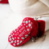 Crimson Red Velvet - Stay-on, Non-Slip Booties - Cosy Pram Slipper or Baby Carrier bootie