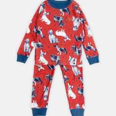 Punainen Coral Dog Pyjamas: Organic long sleeve Pyjamas in a fun dog print