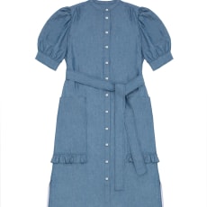 Rosa Puff Sleeve Shirtdress, Blue Light Wash Japanese Denim