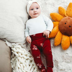 Punainen 2 in 1 leggings -Classic Floral: Super soft bamboo leggings with integrated removable socks