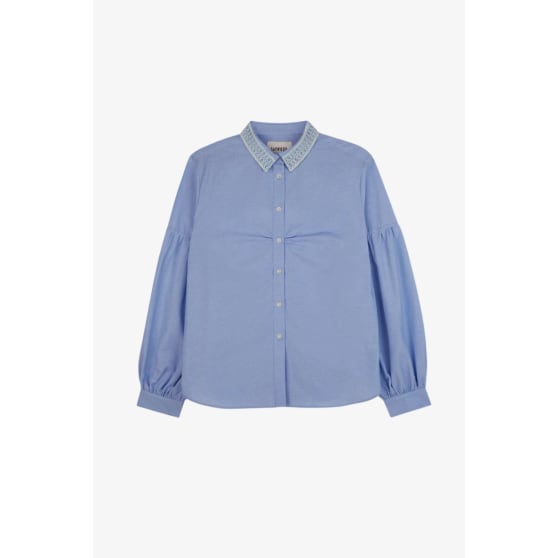 Edi Volume Sleeve Shirt, Pale Blue Recycled Cotton