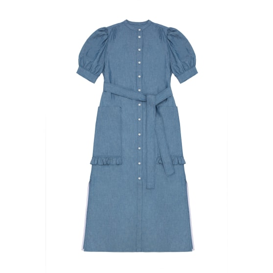 Rosa Puff Sleeve Shirtdress, Blue Light Wash Japanese Denim