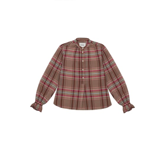 Limited Edition Marie Gather Neck A-Line Blouse, Pink Check Deadstock Cloth