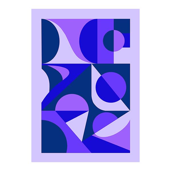 Abstract mid-century modern geometric poster in blue and lavender palette