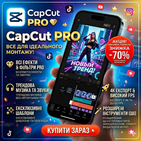 CapCut Pro Premium 17.8.0 тільки для Android.Довічна ліцензія.