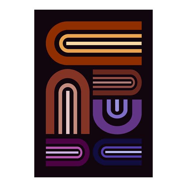Abstract arch line art poster in brown and beige retro style on dark background