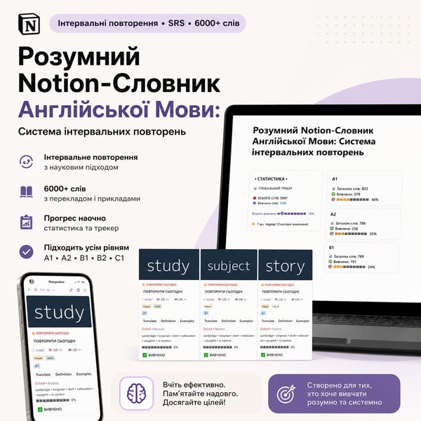Розумний словник англійських слів у Notion: Система інтервальних повторень