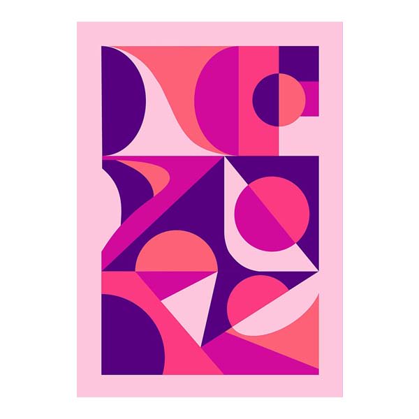 Abstract mid-century modern geometric poster in soft pink palette