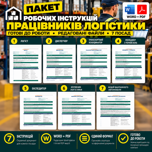 Пакет робочих інструкцій працівників логістики