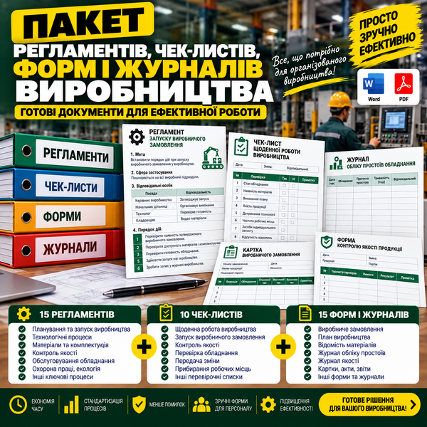Пакет регламентів, чек-листів, форм і журналів виробництва