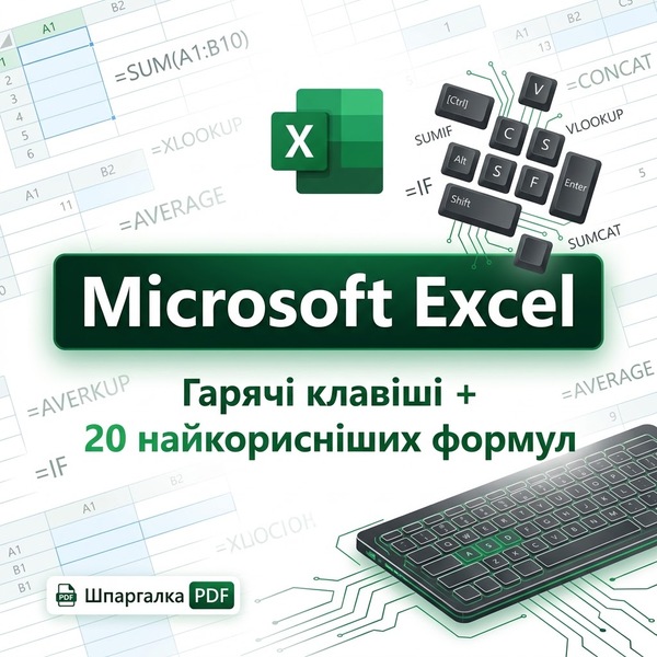 Microsoft Excel — Гарячі клавіші + 20 формул | Швидка шпаргалка для роботи