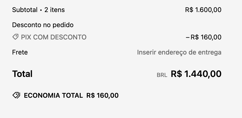 Imagem de preço com desconto caso o usuário escolha o pix