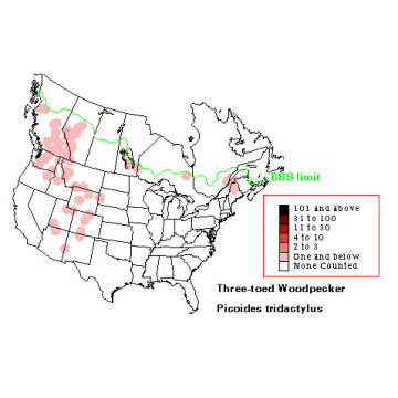 American Three-toed Woodpecker distribution map