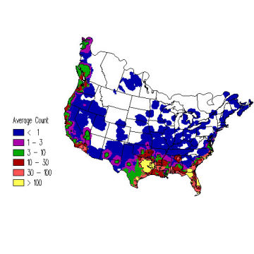 Double-crested Cormorant winter distribution map