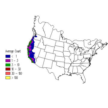 Wrentit winter distribution map