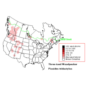 American Three-toed Woodpecker distribution map