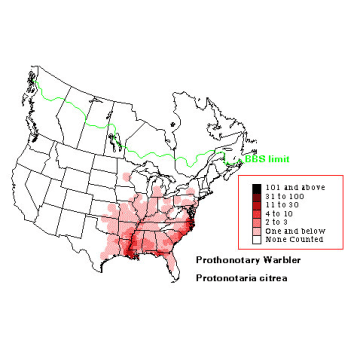 Prothonotary Warbler distribution map