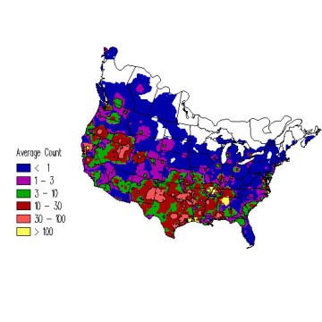 Gadwall winter distribution map