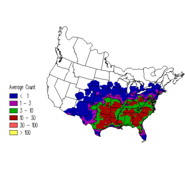 Eastern Bluebird winter distribution map
