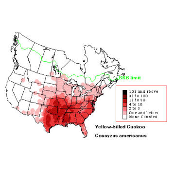 Yellow-billed Cuckoo distribution map