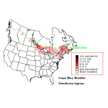 Cape May Warbler distribution map