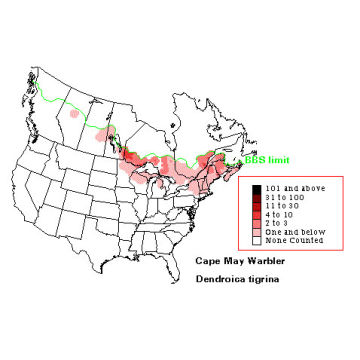 Cape May Warbler distribution map