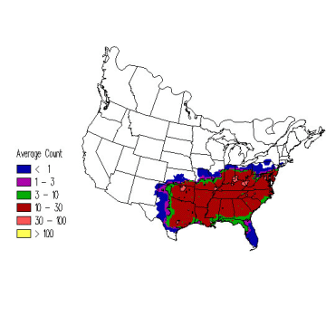 Carolina Chickadee winter distribution map