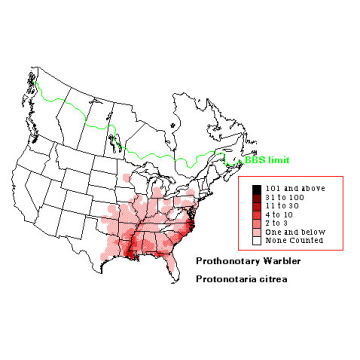 Prothonotary Warbler distribution map